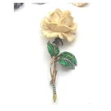 Colorful Vintage Sterling Silver Enamel Carved Bakelite Rose Flower Brooch with Crown Staffordshire England Porcelain