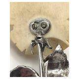 Colorful Vintage Sterling Silver Enamel Carved Bakelite Rose Flower Brooch with Crown Staffordshire England Porcelain