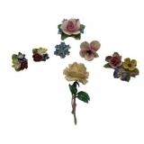 Colorful Vintage Sterling Silver Enamel Carved Bakelite Rose Flower Brooch with Crown Staffordshire England Porcelain