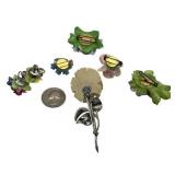 Colorful Vintage Sterling Silver Enamel Carved Bakelite Rose Flower Brooch with Crown Staffordshire England Porcelain