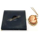 Vintage 14K Yellow Gold Cameo Pendant with 15" Necklace and 1/20 12K GF Cameo Screwback Earrings