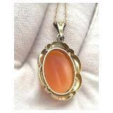 Vintage 14K Yellow Gold Cameo Pendant with 15" Necklace and 1/20 12K GF Cameo Screwback Earrings
