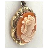 Vintage 14K Yellow Gold Cameo Pendant with 15" Necklace and 1/20 12K GF Cameo Screwback Earrings