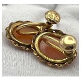 Vintage 14K Yellow Gold Cameo Pendant with 15" Necklace and 1/20 12K GF Cameo Screwback Earrings