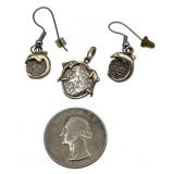 Vintage Isabel Atocha Sterling Silver Dolphin Pendant and Earrings