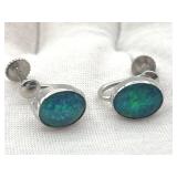Beautiful Vintage 14K White Gold & Australian Opal Screwback Earrings (3.7 grams)