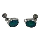 Beautiful Vintage 14K White Gold & Australian Opal Screwback Earrings (3.7 grams)