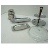 Vintage Osterizer Blender base & silver toned serving trays