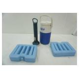 cooler ice packs, water cooler, & vintage flashlight