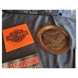 Harley Davidson Lot (Tin Sign, Glass Plates, 1999 Calendar, 2 Books)