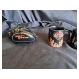 Harley Davidson Coffee mug lot, & 1 Piggy Bank