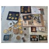 Assorted Coins, Gold Flakes, Replicas, Medallions