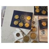 Assorted Coins, Gold Flakes, Replicas, Medallions