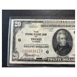 1929 Brown Seal $20 Dollar National Currency Chicago