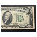 1934 A Green Seal $10 Dollar Federal Reserve Note
