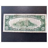 1934 A Green Seal $10 Dollar Federal Reserve Note