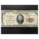 1929 Brown Seal $20 Dollar National Currency Minneapolis