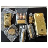 Gold Plated Bar, Gold Flakes in Tubes, Bottle Opener