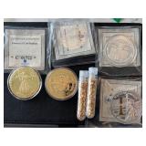 Gold and Silver Layered Medallions, Gold Flakes in Tubes