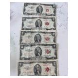 1953 Red Seal $2 Dollar Notes