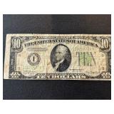 1934 A Green Seal $10 Dollar Federal Reserve Note