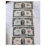 1953 Red Seal $2 Dollar Notes