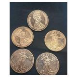 Lot of 5 1oz Investment Grade Copper Rounds