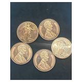 Lot of 5 1oz .999 Investment Grade Copper Rounds