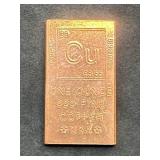1oz .999 Investment Grade Copper Bar