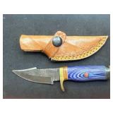 6" Damascus Custom Knife with Leather Sheath