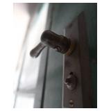 DOUBLE SOLID WOOD DOORS, FRAME, AND COOL HARDWARE