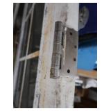A SET OF TWO HEAVY DUTY STEEL AND GLASS METAL SAFETY DOORS