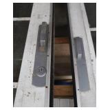 A SET OF TWO HEAVY DUTY STEEL AND GLASS METAL SAFETY DOORS