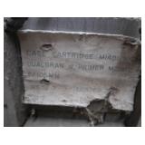 VINTAGE AMMUNITION BOX WITH 4 SUNFLOWER PROPANE HEATERS AND BUCKET HEATER