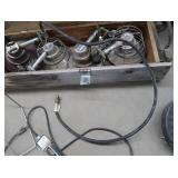 VINTAGE AMMUNITION BOX WITH 4 SUNFLOWER PROPANE HEATERS AND BUCKET HEATER