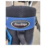 Assorted youth golf clubs and bag