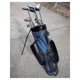 Assorted golf clubs with travel bag and nike golf shoes (adult clubs)