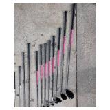 Assorted golf clubs with travel bag and nike golf shoes (adult clubs)