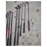 Assorted golf clubs with travel bag and nike golf shoes (adult clubs)