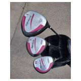 Assorted golf clubs with travel bag and nike golf shoes (adult clubs)