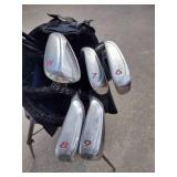 Assorted golf clubs with travel bag and nike golf shoes (adult clubs)
