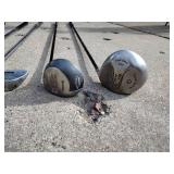 Assorted golf clubs with travel bag and nike golf shoes (adult clubs)