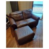 Brown leather couches with ottoman