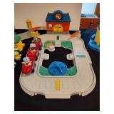 Little people train station and parking garage with train and figures