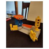 Little people train station and parking garage with train and figures