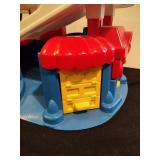 Little people train station and parking garage with train and figures