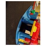 Little people train station and parking garage with train and figures