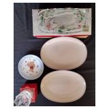 Ceramic and crystal. Mikasa and Pfaltzgraff serving dishes.