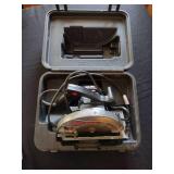 Power tools, SKILSAW, Black and Decker Sawzaw, and hand saws.