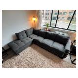 Gray sectional couch with ottoman